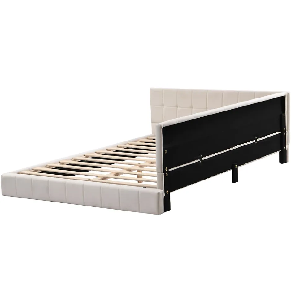 Okwish Lit Double 140x200 cm - Lit Canapé enfant, Structure Robuste avec Velours Doux au Toucher, Sans Matelas - Beige Discount