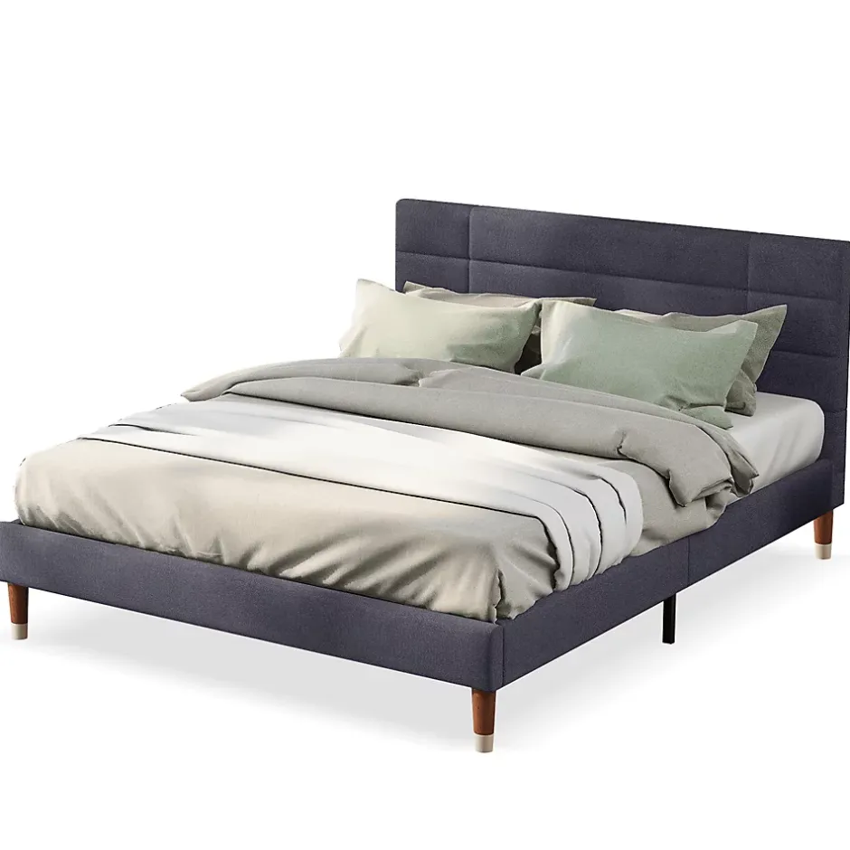 Okwish Lit double 140x200 cm - Lit capitonné avec tête de lit - Lin - Sans Matelas - Gris New
