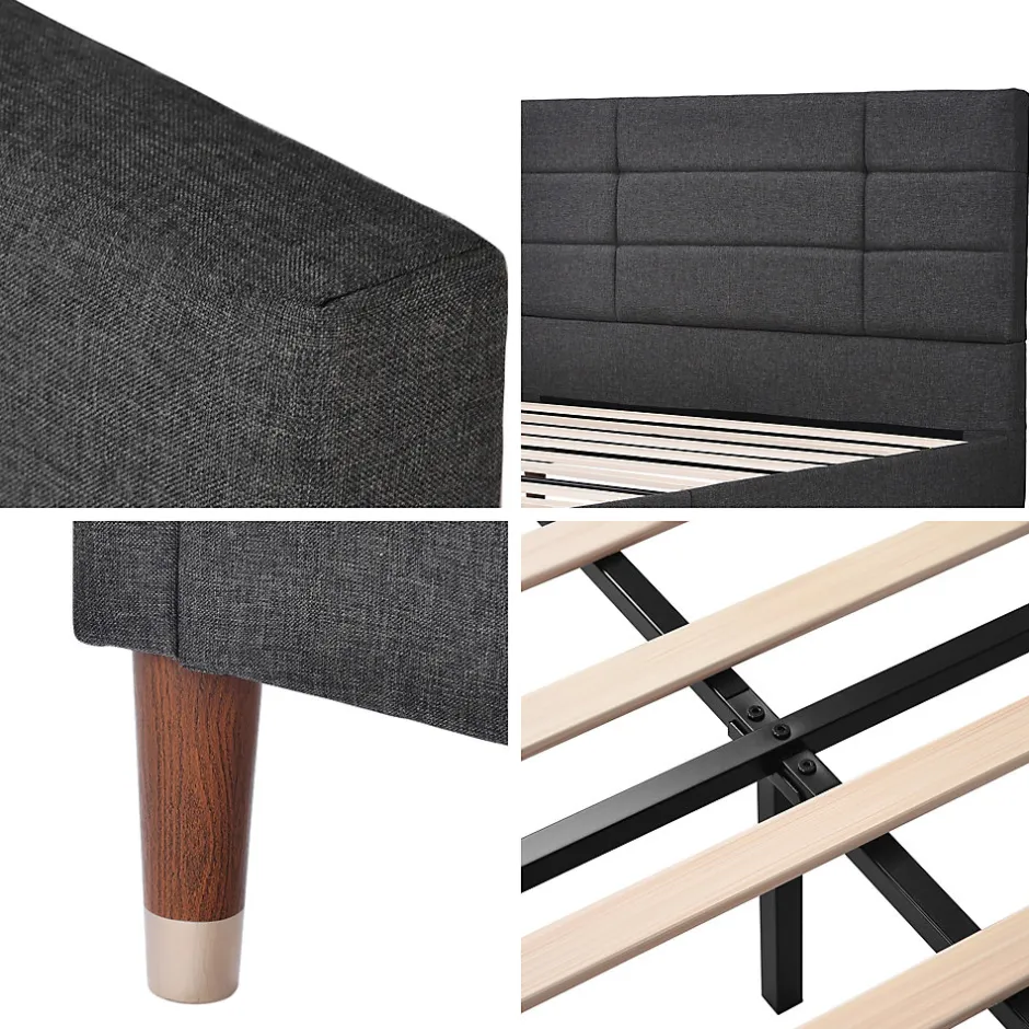 Okwish Lit double 140x200 cm - Lit capitonné avec tête de lit - Lin - Sans Matelas - Gris New