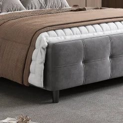 Okwish Lit Double 140x200 cm - Lit Capitonné avec Bandes LED 16 s - Sans Matelas - Velours Gris