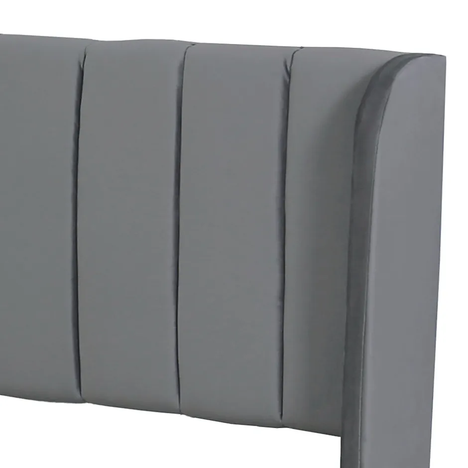 Okwish Lit Double 180x200 cm - Lit Capitonné en Velours Gris avec 2 Tiroirs de Rangement, Sommier à Lattes Inclus, Style Moderne