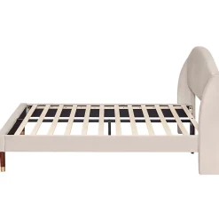 Okwish Lit Double 140x190 cm - Lit Capitonné ado - Velours - Élégance Moderne - Sans Matelas - Beige