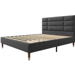 Okwish Lit double 140x200 cm - Lit capitonné avec sommier à lattes - Lin - avec Matelas - Gris Online