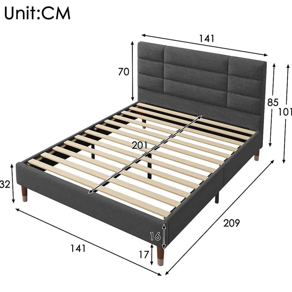 Okwish Lit double 140x200 cm - Lit capitonné avec sommier à lattes - Lin - avec Matelas - Gris Online