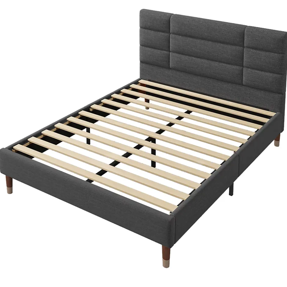 Okwish Lit double 140x200 cm - Lit capitonné avec sommier à lattes - Lin - avec Matelas - Gris Online