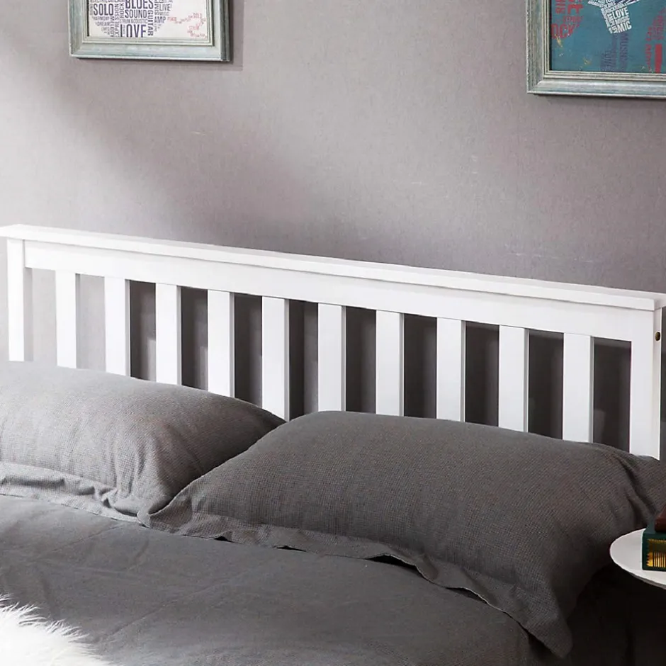 Okwish Lit double 140x200 cm - Lit classique avec sommier à lattes - Pin et MDF - Sans matelas - Blanc