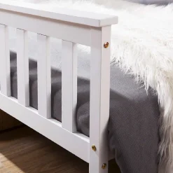 Okwish Lit double 140x200 cm - Lit classique avec sommier à lattes - Pin et MDF - Sans matelas - Blanc