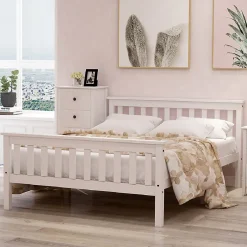 Okwish Lit double 140x200 cm - Lit classique avec sommier à lattes - Pin et MDF - Sans matelas - Blanc
