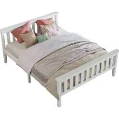 Okwish Lit double 140x200 cm - Lit classique avec sommier à lattes - Pin et MDF - Sans matelas - Blanc