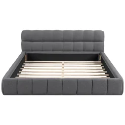 Okwish Lit double 140x190 cm - Lit classique avec dossier moelleux - Lin - Sans Matelas - Gris Hot