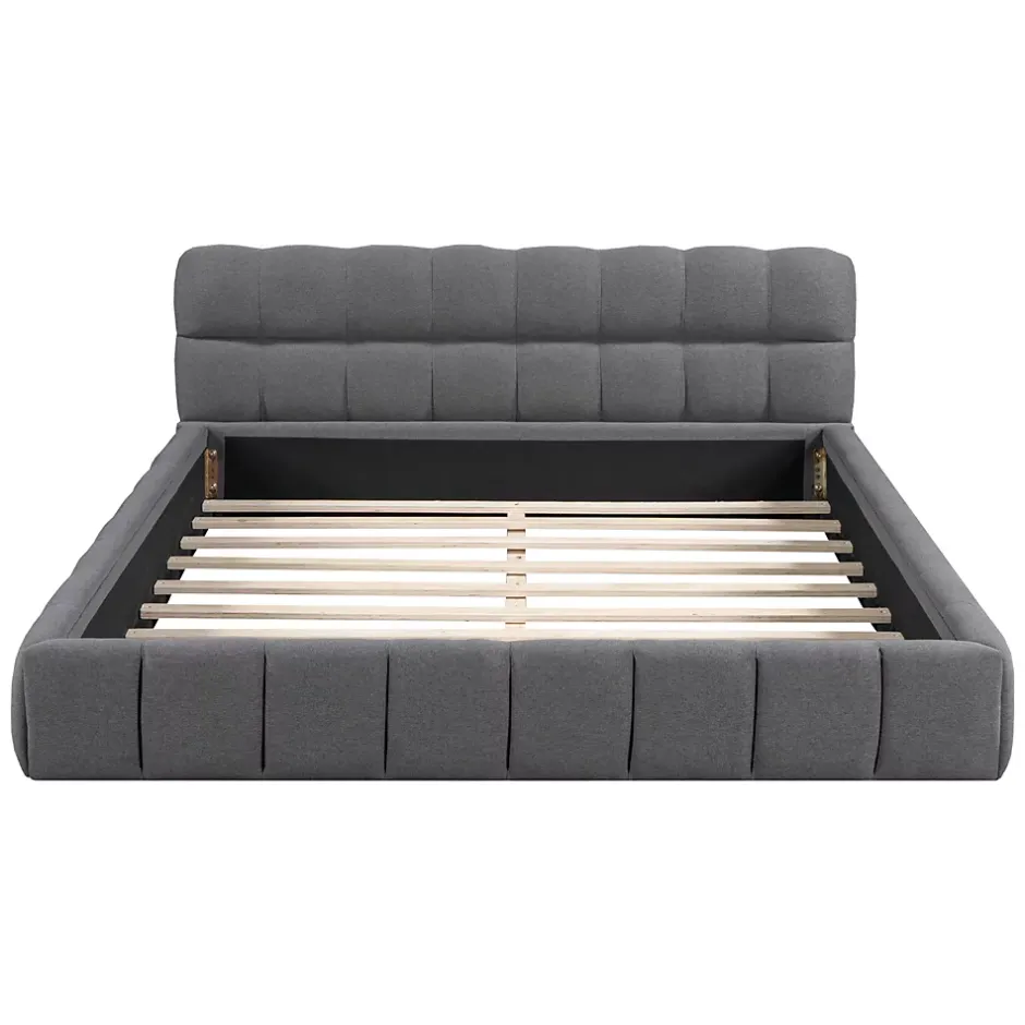 Okwish Lit double 140x190 cm - Lit classique avec dossier moelleux - Lin - Sans Matelas - Gris Hot