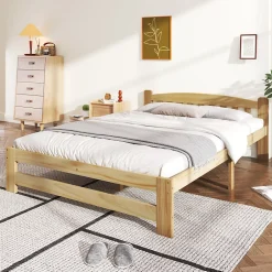 Okwish Lit double 140x200 cm - Lit classique avec tête de lit et sommier à lattes - Pin - Sans matelas - Naturel Best