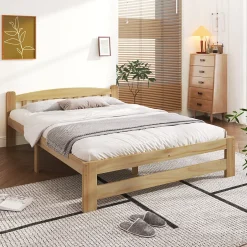 Okwish Lit double 140x200 cm - Lit classique avec tête de lit et sommier à lattes - Pin - Sans matelas - Naturel Best