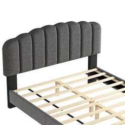 Okwish Lit Double 140x200 cm - Lit Classique avec Tête de Lit Réglable - Lin + MDF - Sans Matelas - Gris Best