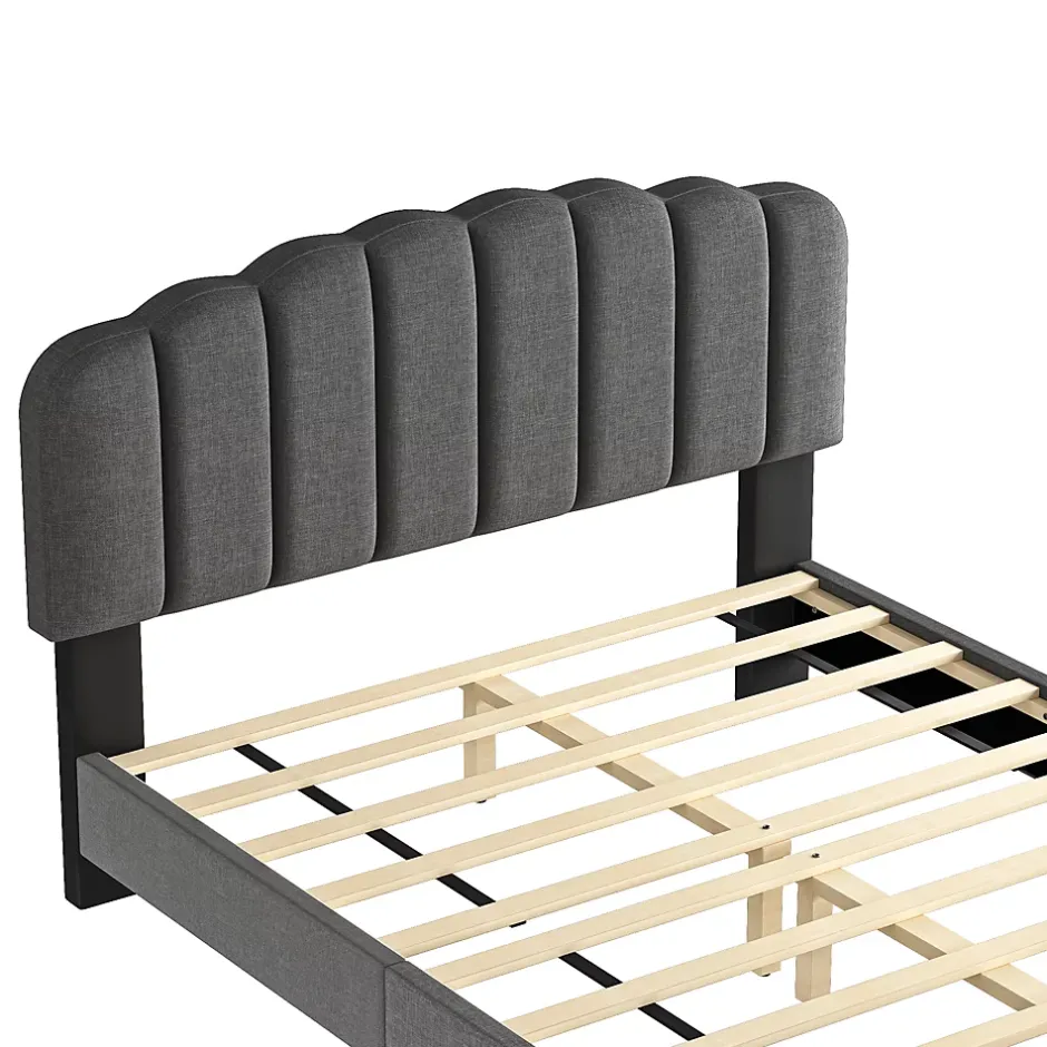 Okwish Lit Double 140x200 cm - Lit Classique avec Tête de Lit Réglable - Lin + MDF - Sans Matelas - Gris Best