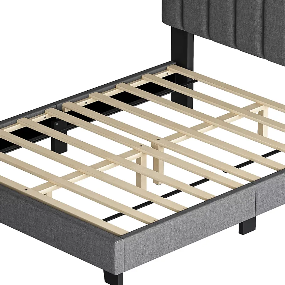 Okwish Lit Double 140x200 cm - Lit Classique avec Tête de Lit Réglable - Lin + MDF - Sans Matelas - Gris Best