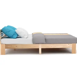 Okwish Lit Double 140x200 cm - Lit Double en Bois Massif avec Sommier Inclus, Style Minimaliste, Pin Naturel