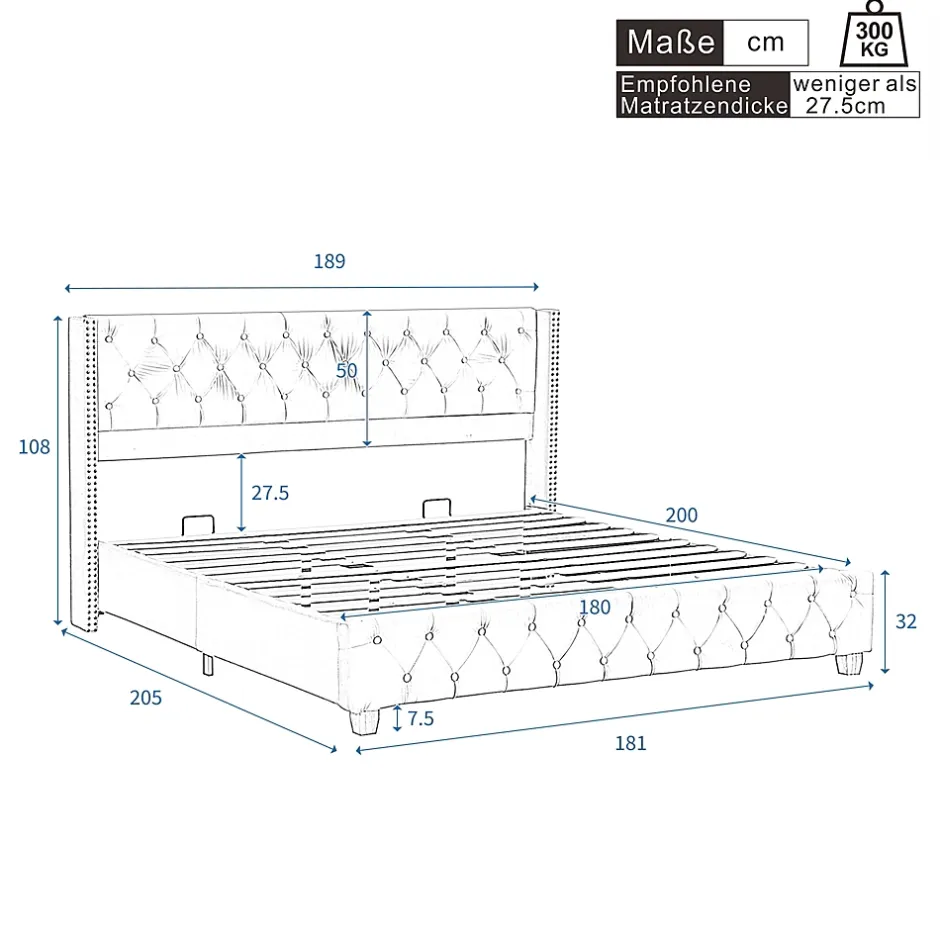 Okwish Lit Double 180x200 cm - Lit Double Rembourré avec Tête de Lit Capitonnée - Velours - Sans Matelas - Beige Clearance