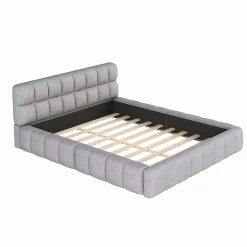 Okwish Lit Double 140x200 cm - Lit Double Ado Capitonné avec Tête de Lit et Sommier Inclus - Cadre en Lin Moderne - Sans Matelas - Gris Best