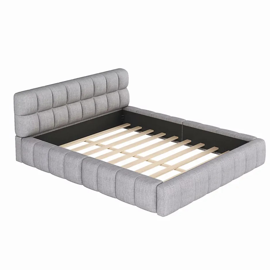 Okwish Lit Double 140x200 cm - Lit Double Ado Capitonné avec Tête de Lit et Sommier Inclus - Cadre en Lin Moderne - Sans Matelas - Gris Best