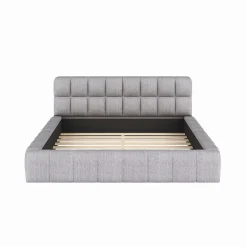 Okwish Lit Double 140x200 cm - Lit Double Ado Capitonné avec Tête de Lit et Sommier Inclus - Cadre en Lin Moderne - Sans Matelas - Gris Best