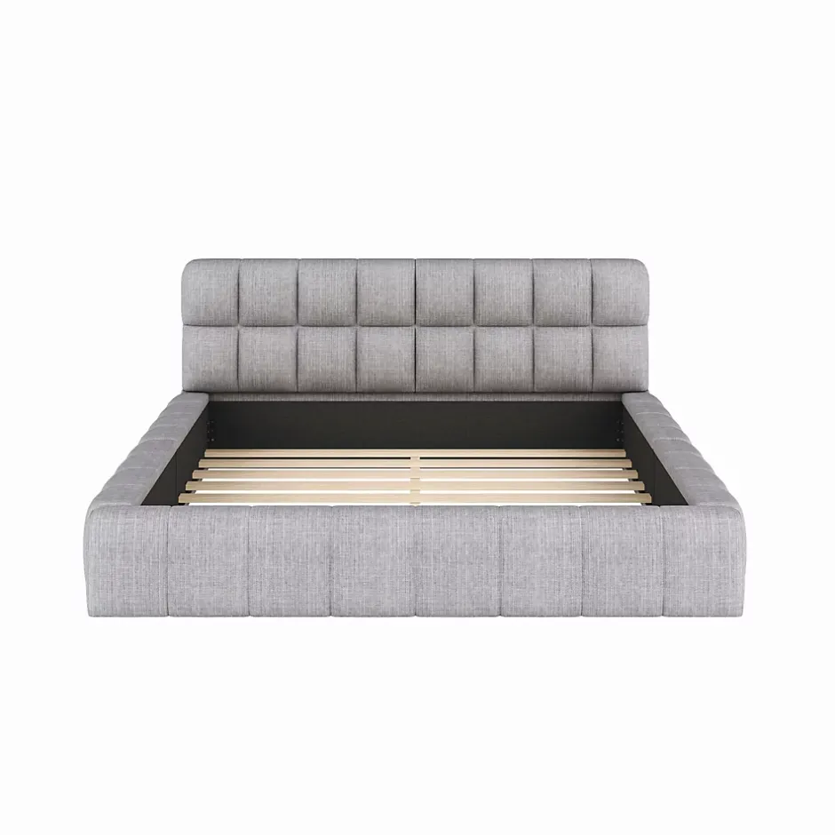 Okwish Lit Double 140x200 cm - Lit Double Ado Capitonné avec Tête de Lit et Sommier Inclus - Cadre en Lin Moderne - Sans Matelas - Gris Best