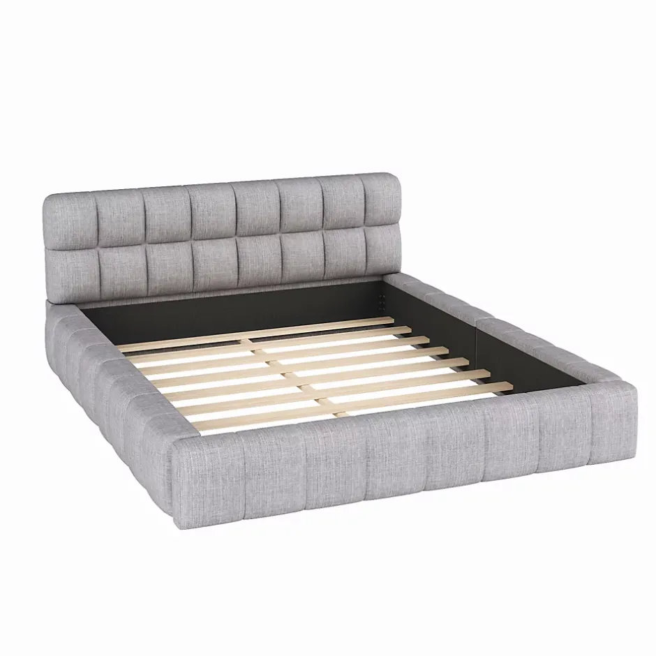 Okwish Lit Double 140x200 cm - Lit Double Ado Capitonné avec Tête de Lit et Sommier Inclus - Cadre en Lin Moderne - Sans Matelas - Gris Best