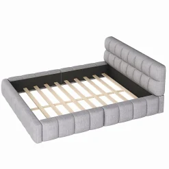 Okwish Lit Double 140x200 cm - Lit Double Ado Capitonné avec Tête de Lit et Sommier Inclus - Cadre en Lin Moderne - Sans Matelas - Gris Best