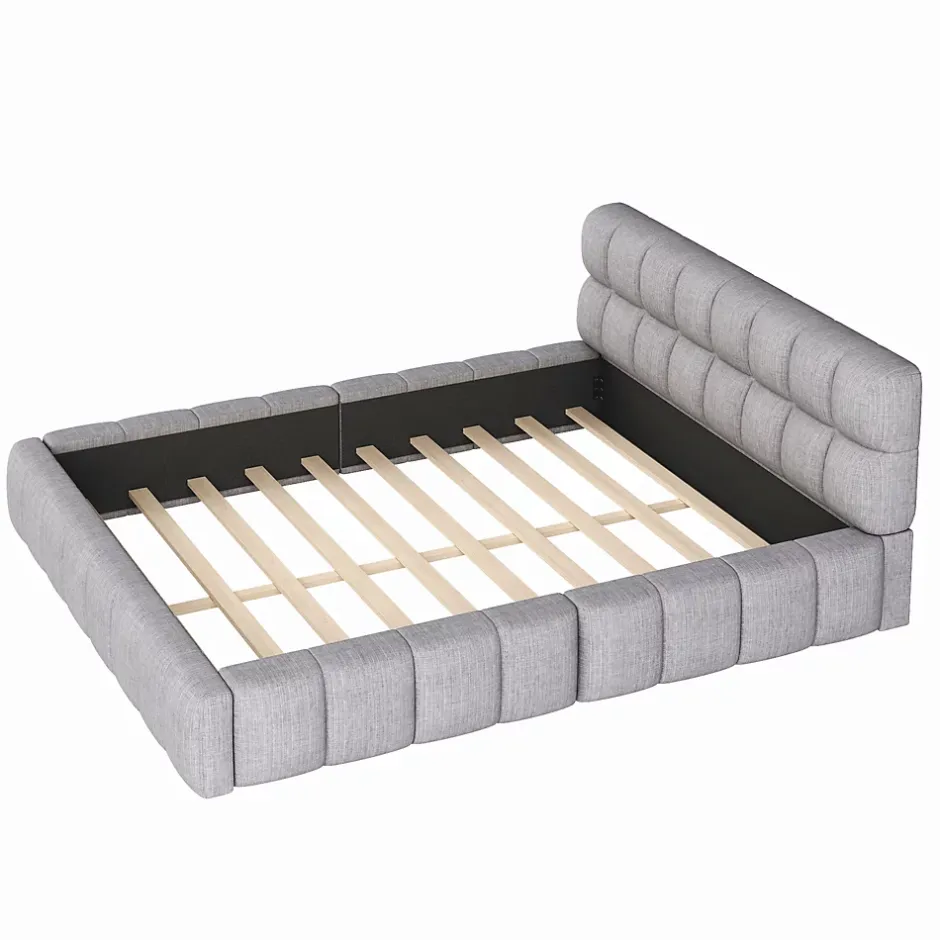 Okwish Lit Double 140x200 cm - Lit Double Ado Capitonné avec Tête de Lit et Sommier Inclus - Cadre en Lin Moderne - Sans Matelas - Gris Best