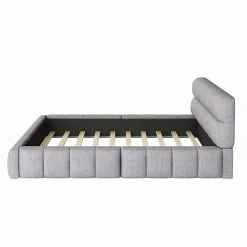 Okwish Lit Double 140x200 cm - Lit Double Ado Capitonné avec Tête de Lit et Sommier Inclus - Cadre en Lin Moderne - Sans Matelas - Gris Best