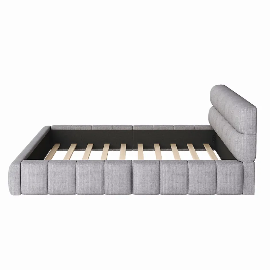 Okwish Lit Double 140x200 cm - Lit Double Ado Capitonné avec Tête de Lit et Sommier Inclus - Cadre en Lin Moderne - Sans Matelas - Gris Best