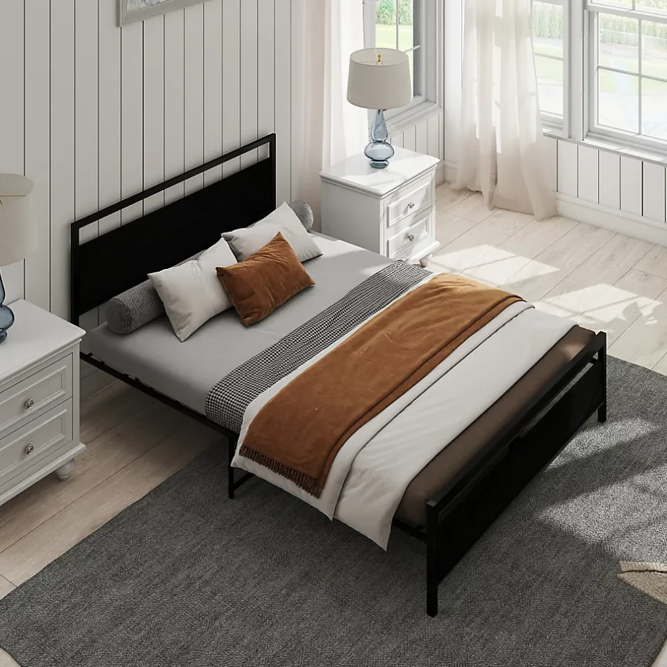 Okwish Lit Double 140x200 cm - Lit en Métal Noir Robuste et Gain de Place pour Appartement - Sans Matelas Best