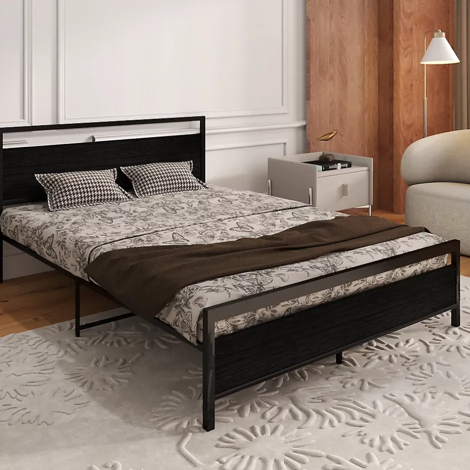 Okwish Lit Double 140x200 cm - Lit en Métal Noir Robuste et Gain de Place pour Appartement - Sans Matelas Best