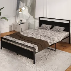 Okwish Lit Double 140x200 cm - Lit en Métal Noir Robuste et Gain de Place pour Appartement - Sans Matelas Best