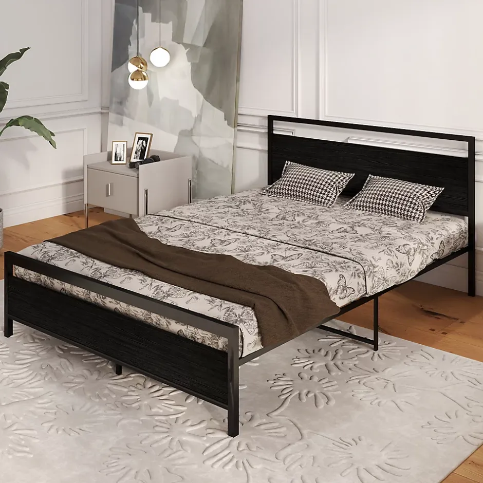 Okwish Lit Double 140x200 cm - Lit en Métal Noir Robuste et Gain de Place pour Appartement - Sans Matelas Best