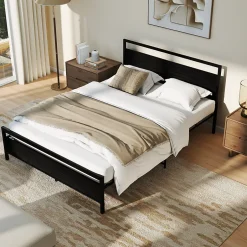 Okwish Lit Double 140x200 cm - Lit en Métal Noir Robuste et Gain de Place pour Appartement - Sans Matelas Best
