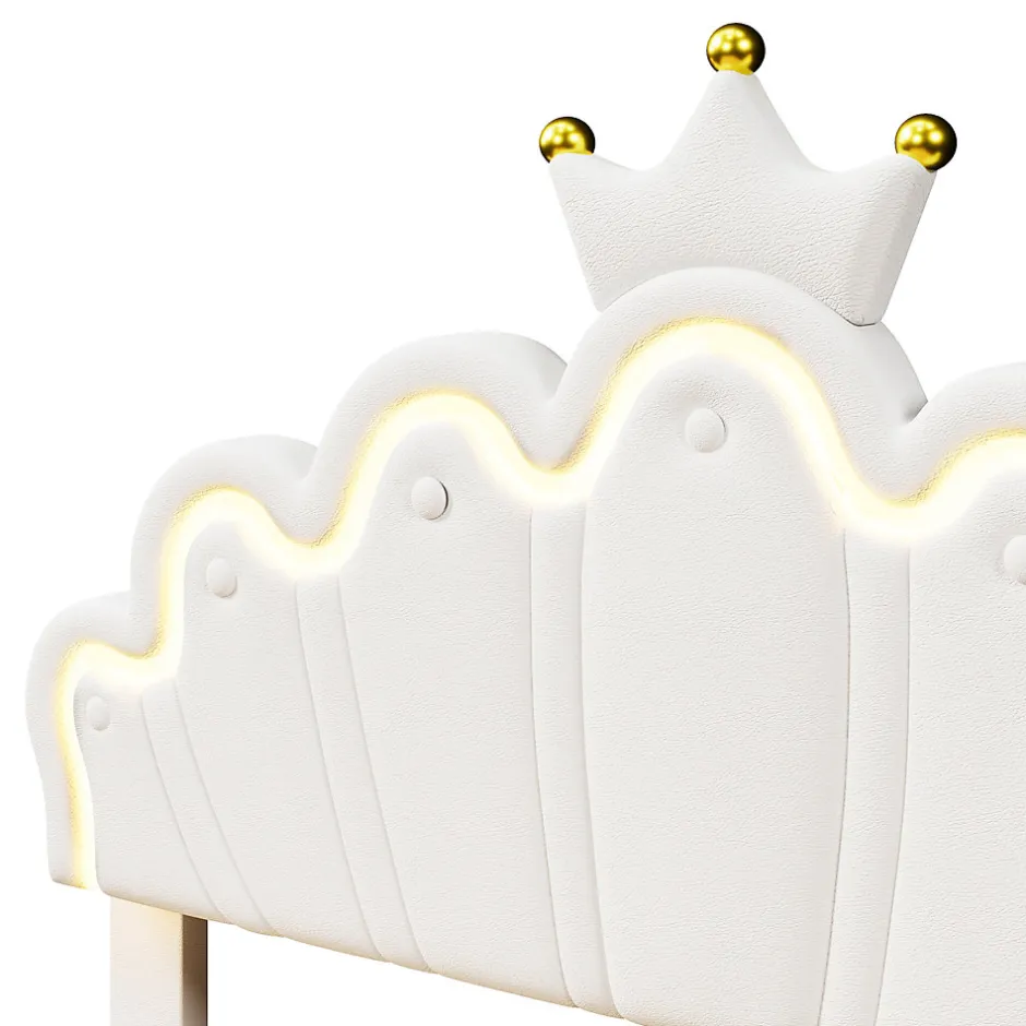 Okwish Lit double 140x200 cm - Lit enfant avec 2 rangements - PU + MDF - Sans matelas - Blanc