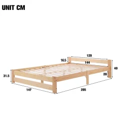 Okwish Lit Double 140x200 cm - Lit Futon Naturel en Bois Massif avec Tête de Lit - Lit Scandinave Minimaliste Adulte - Sans Matelas Outlet