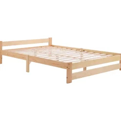 Okwish Lit Double 140x200 cm - Lit Futon Naturel en Bois Massif avec Tête de Lit - Lit Scandinave Minimaliste Adulte - Sans Matelas Outlet