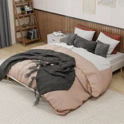 Okwish Lit Double 160x200 cm - Lit pour Adulte/Ado Moderne à Base Basse, Sans Tête de Lit, Sans Matelas, en Velours Hollandais Beige