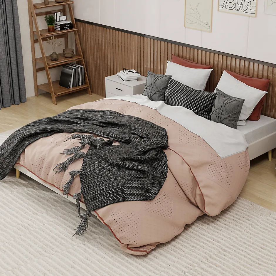 Okwish Lit Double 160x200 cm - Lit pour Adulte/Ado Moderne à Base Basse, Sans Tête de Lit, Sans Matelas, en Velours Hollandais Beige