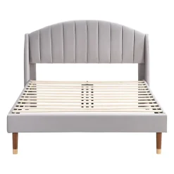 Okwish Lit Double 140x200 cm - Lit Rembourré ado - Velours - Sans Matelas - Gris Discount