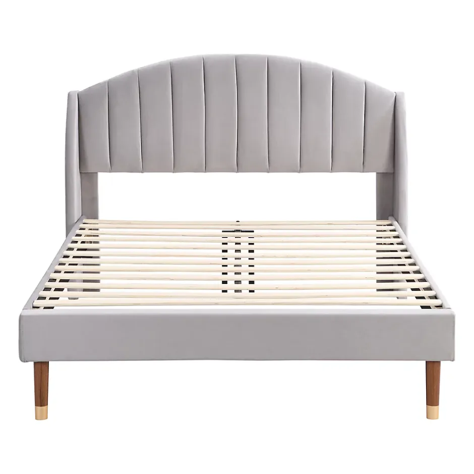 Okwish Lit Double 140x200 cm - Lit Rembourré ado - Velours - Sans Matelas - Gris Discount