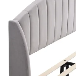 Okwish Lit Double 140x200 cm - Lit Rembourré ado - Velours - Sans Matelas - Gris Discount