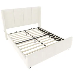 Generique Lit Double 140x200 cm - Lit Rembourré Adulte avec Tête Haute et Port USB, Velours, Sans Matelas, Beige