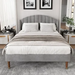 Generique Lit Double 160x200 cm - Lit Rembourré ado - Velours - Sans Matelas - Gris Outlet