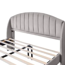Generique Lit Double 160x200 cm - Lit Rembourré ado - Velours - Sans Matelas - Gris Outlet