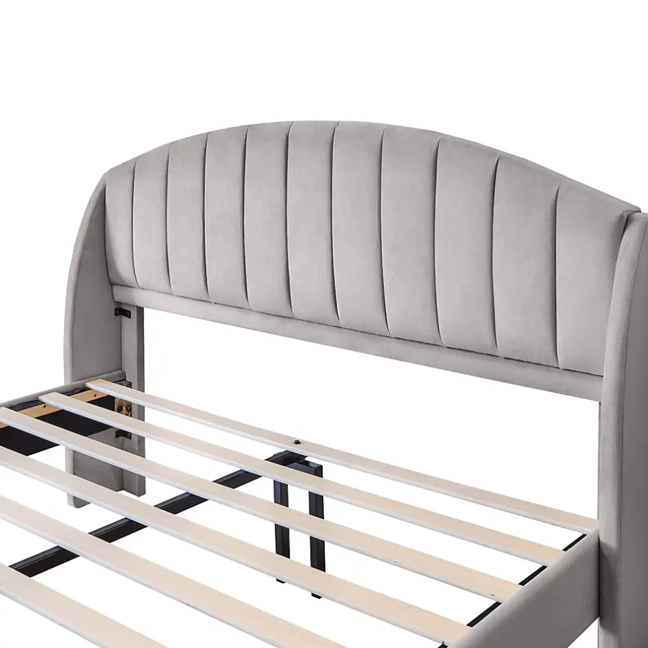 Generique Lit Double 160x200 cm - Lit Rembourré ado - Velours - Sans Matelas - Gris Outlet