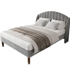 Generique Lit Double 160x200 cm - Lit Rembourré ado - Velours - Sans Matelas - Gris Outlet