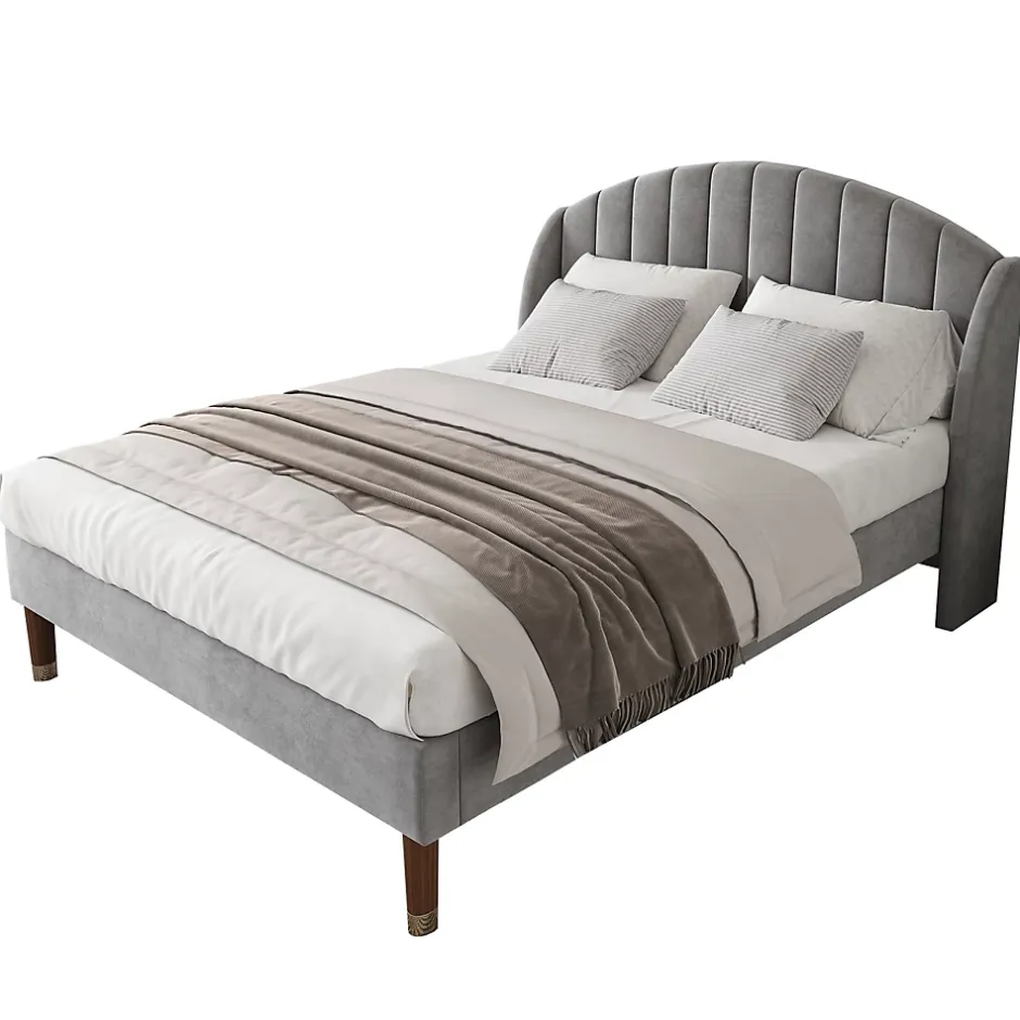 Generique Lit Double 160x200 cm - Lit Rembourré ado - Velours - Sans Matelas - Gris Outlet